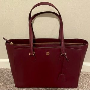 Tory Burch Robinson Leather Tote Burgundy